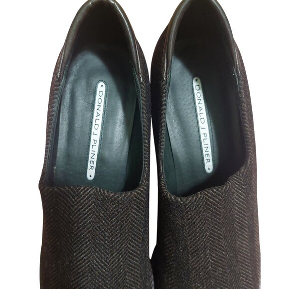 Donald J Pliner Womens 8.5M Brown Herringbone 3 Inch Heeled Loafers~Dark Brown - Picture 3 of 8